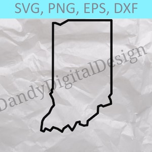 May include: A black and white outline of the state of Indiana. The outline is on a white background.