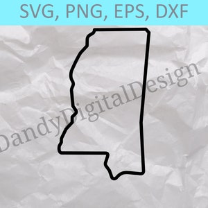 Mississippi État contour SVG, MS contour SVG, contour de l'État, Cricut ou fichiers de coupe Silhouette