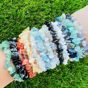 Natural Crystal Chip Bracelet, Genuine Gemstone Irregular Beaded Healing Crystal Bracelet