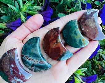 Large Ocean Jasper Crystal Moon, Ocean Jasper Crystal Moon Carving
