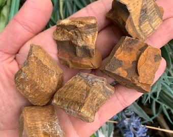 Ojo de tigre crudo, 1 espécimen de cristal de ojo de tigre genuino en bruto mediano