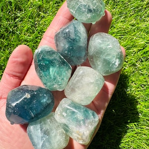 Imperfect Green Fluorite Tumbles, 1 Polished Genuine Green Fluorite Crystal Tumble