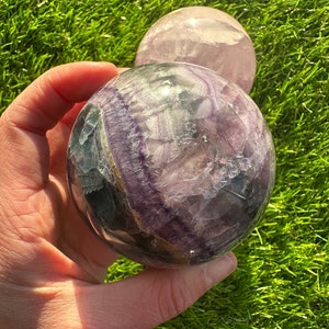Stunning Rainbow Fluorite Sphere, High-Quality Polished Rainbow Fluorite Crystal Sphere