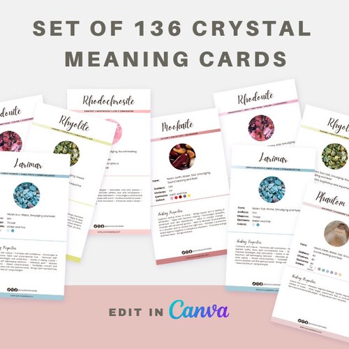 136 Editable Crystal Cards Crystal Meaning Cards Crystal Etsy