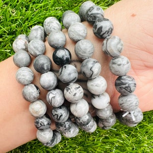 Bracciale Picasso Jasper, braccialetto di perline Picasso Jasper da 8 mm, braccialetto di cristallo curativo con perline rotonde originali Picasso Jasper