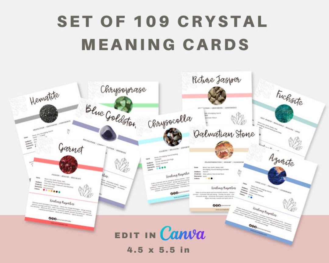 109 Editable Crystal Cards, Crystal Meaning Cards, Crystal Printable ...
