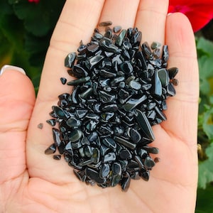Black Obsidian Crystal Chips, 3-5mm Black Obsidian Tiny Crushed Crystal Chips, Wholesale Small Crystal Chip Packs
