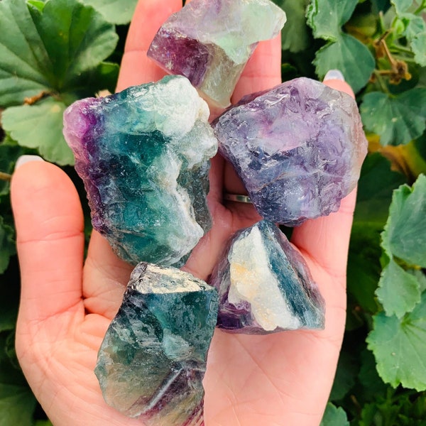 Raw Rainbow Fluorite Crystal Specimen, Rough Genuine Rainbow Fluorite Crystal