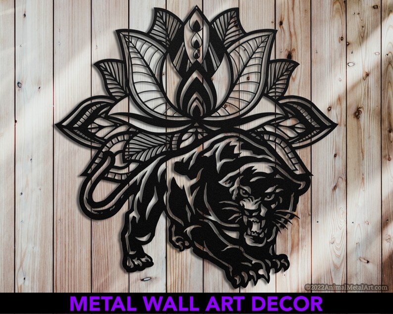 Panther Metal Wall Art Panther Lotus Metal Art Wall Decor Etsy