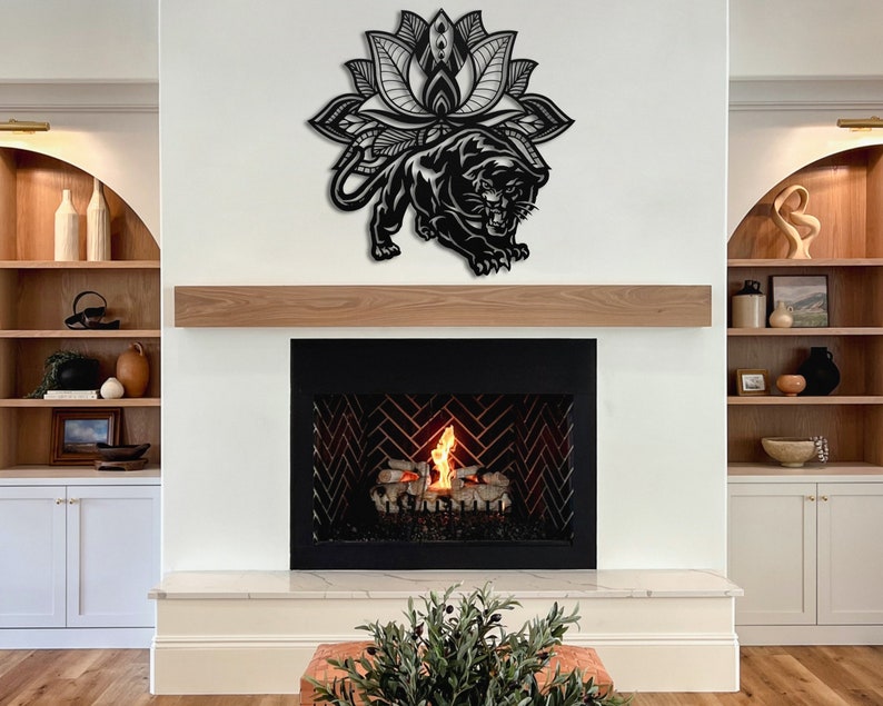 Panther Metal Wall Art Panther Lotus Metal Art Wall Decor Etsy