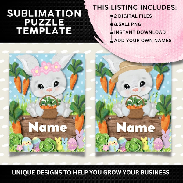 2 Easter Sublimation designs, PNG Design, Personalized Puzzle, Template, Sublimation file, PNG, Puzzle design, Sublimation blanks