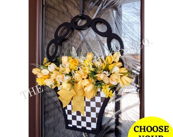 Tulip Door Sign | Peony Basket Wreath | Tulip Basket Wreath | Spring Door Basket | Tulip Door Basket | Mother's Day Wreath | Tulip Door Sign