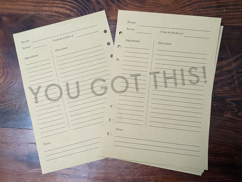 Printable Recipe Sheet / Recipe Page Template / for 3ring Recipe