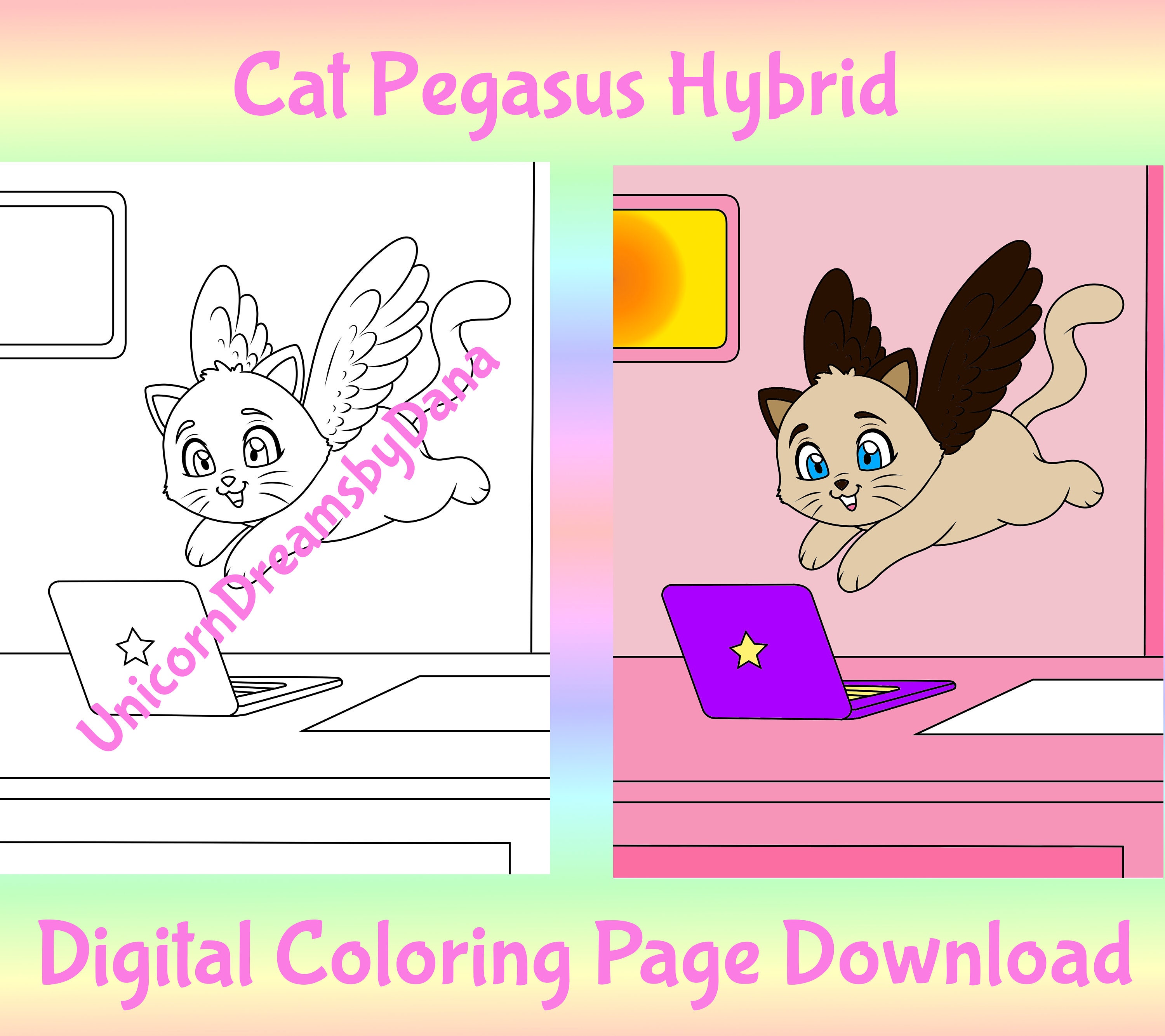 Cat Pegasus Hybrid Coloring Page Animal Hybrid Coloring Page Etsy