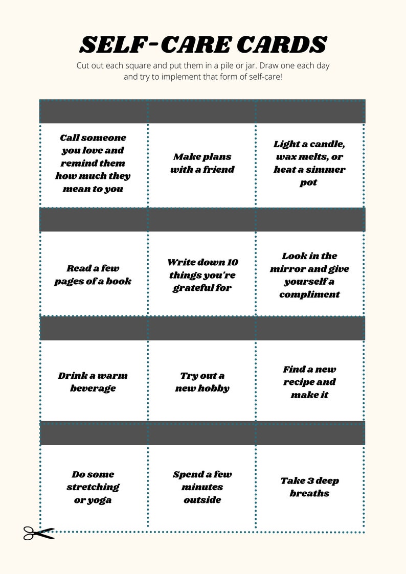 Printable Self Care Cards Care Cards Self Care Kit Self - Etsy