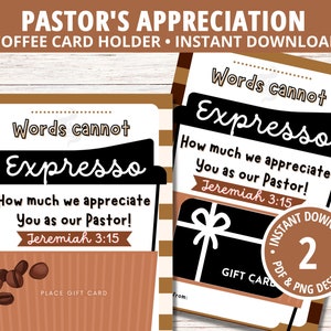 Regalo de agradecimiento para el pastor, porta tarjetas de regalo de café, Mes de agradecimiento al clero, agradecimiento al pastor, tarjeta de agradecimiento, regalo para líder de la iglesia