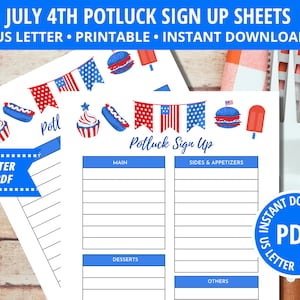 Fourth of July Sign Up Sheet, Sign Up Sheet, Potluck Sign Up, Food Sign Up Sheet, Printable Sign Up, Potluck Party, Food Sign Up, PDF Sheet