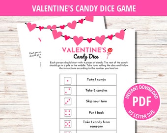 Valentine's Day Party Games, Candy Dice Game, Valentine's Day Party Games, Valentines Day Game, Valentines Games, Candy Dice Game, PDF Game