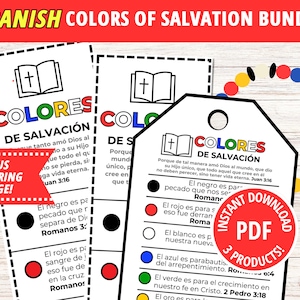 Pacote de cartões de salvação em cores espanholas, cartão de evangelho para impressão em espanhol, cartão de oração, escola dominical, poema de salvação, contas de salvação