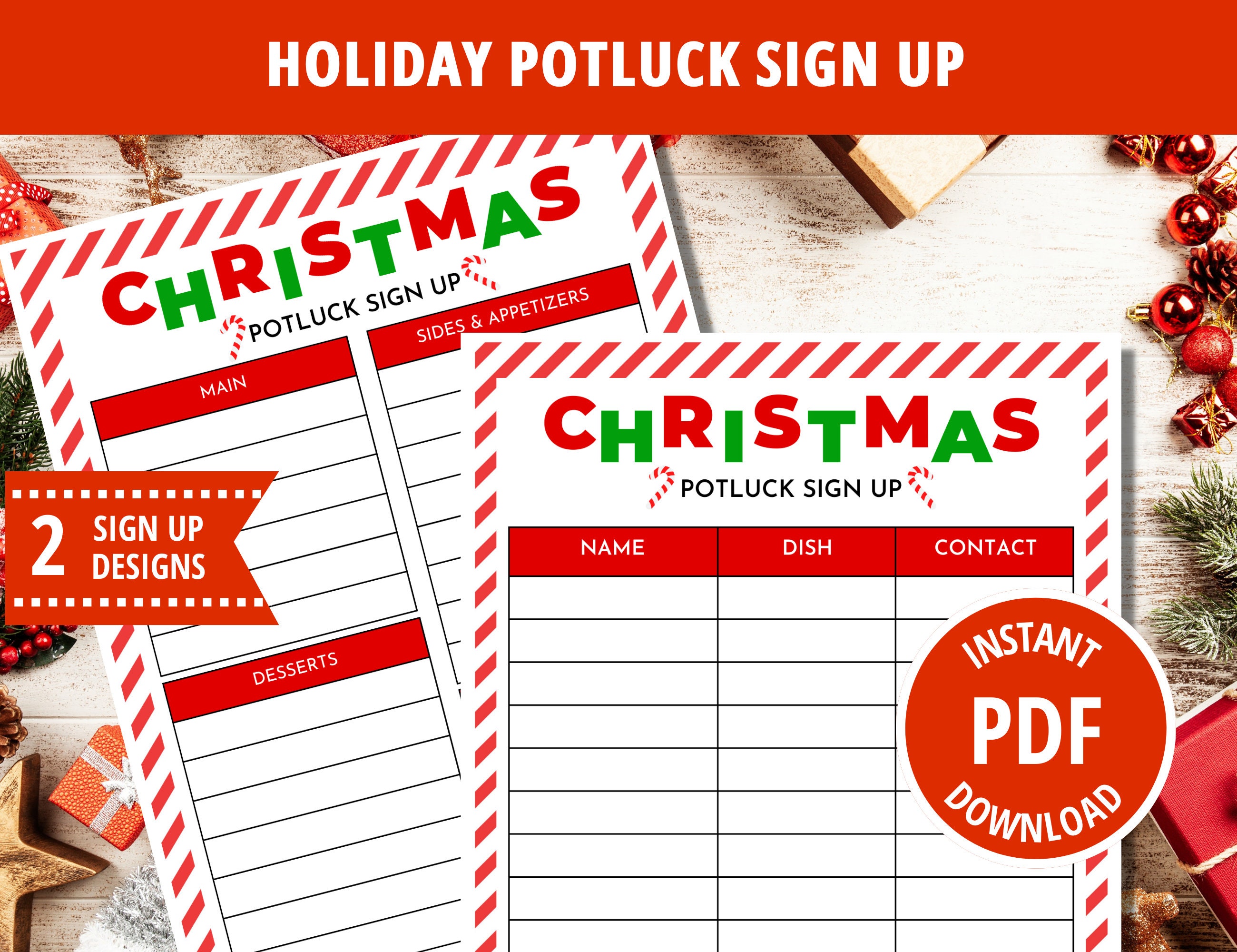 Sign up Sheet Christmas Potluck Sign up Sheet Holiday - Etsy
