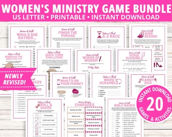 Women&#39;s Ministry Game Bundle, Bible Games, Find the Guest Bingo, Women&#39;s Retreat Activities, Women&#39;s Fellowship Activities, Bible Match Game