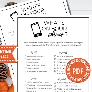 Whats On Your Phone Game, Whats In Your Phone Game, Printable Games, Cell Phone Game, Family Reunion Game, Office Party Game, Family Games image 1