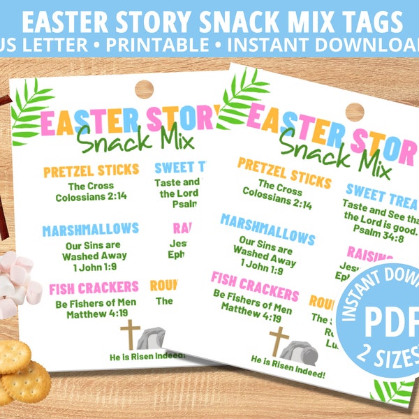 Easter Story Snack Mix, Easter Printable, Easter Story, Printable Tags, Children's Ministry, Sunday School Printable, Church Easter Tags