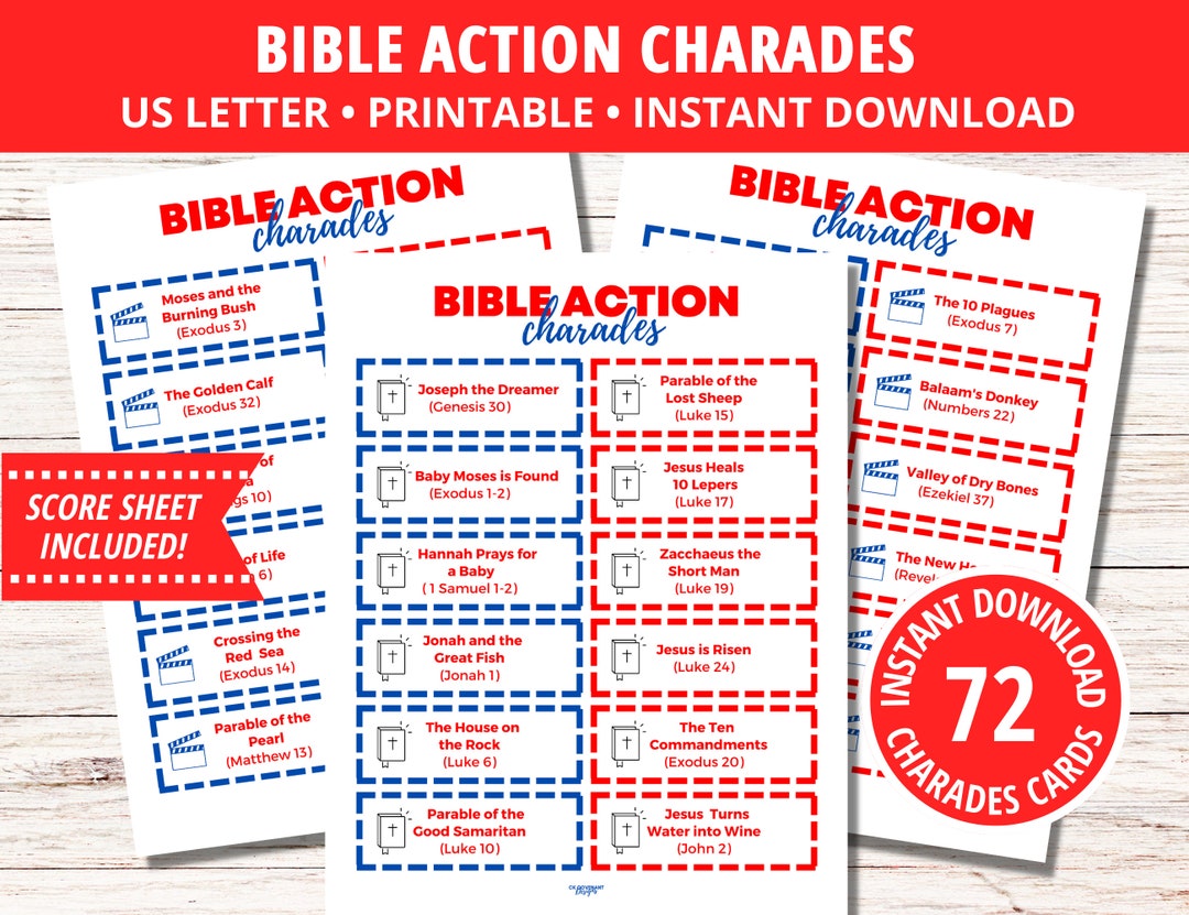 Bible Action Charades, Printable Charades Action Cards, Party Game ...