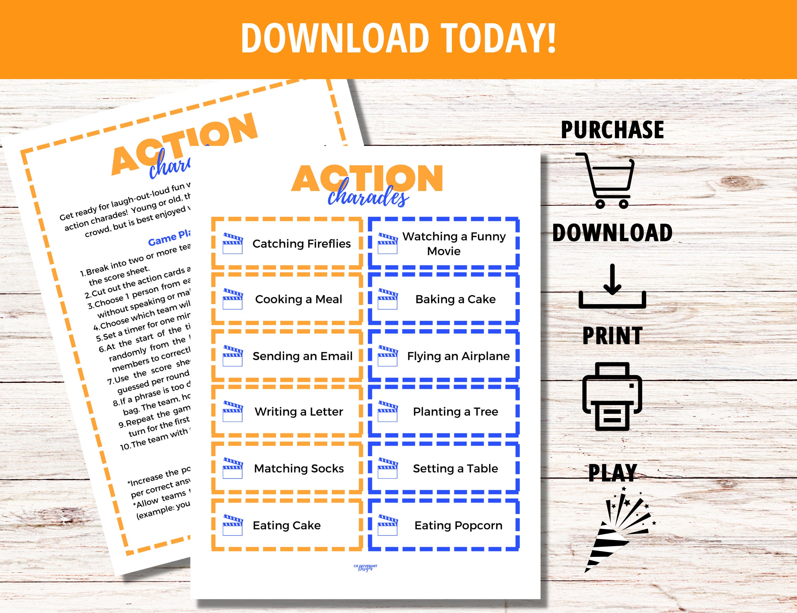 Printable Charades, Charades Cards,charades Action Cards, Party Game ...