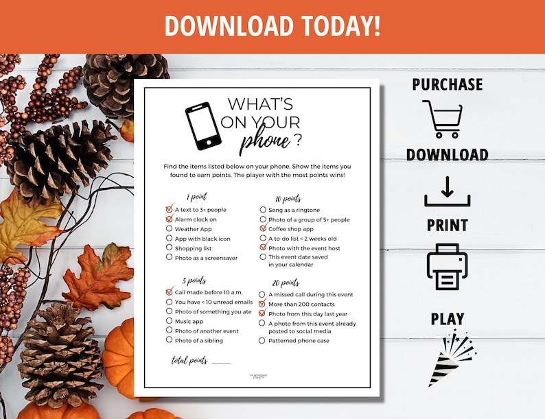 Whats On Your Phone Game, Whats In Your Phone Game, Printable Games, Cell Phone Game, Family Reunion Game, Office Party Game, Family Games image 7