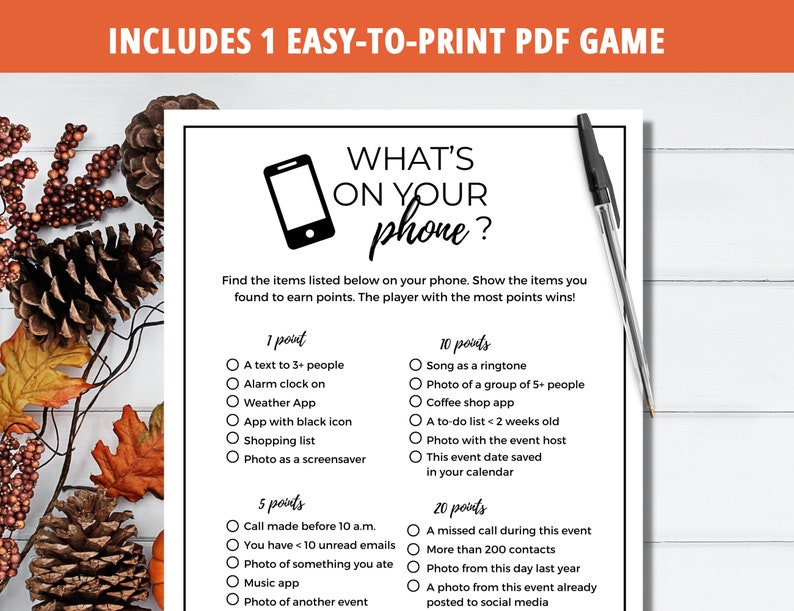 Whats On Your Phone Game, Whats In Your Phone Game, Printable Games, Cell Phone Game, Family Reunion Game, Office Party Game, Family Games image 3