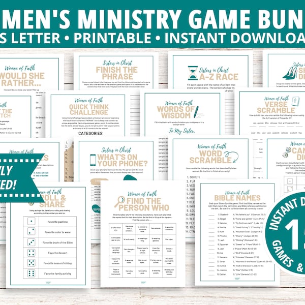 Women's Ministry Game Bundle, Bible Games, Find the Guest Bingo, Women's Retreat Activities, Women's Fellowship Activities, Bible Match Game