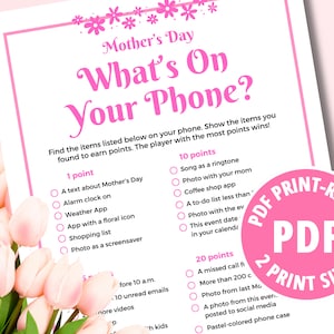 Mother’s Day What’s On Your Phone Game, What’s In Your Phone Game, Printable Games, Cell Phone Game, Family Reunion Game, Office Party Game
