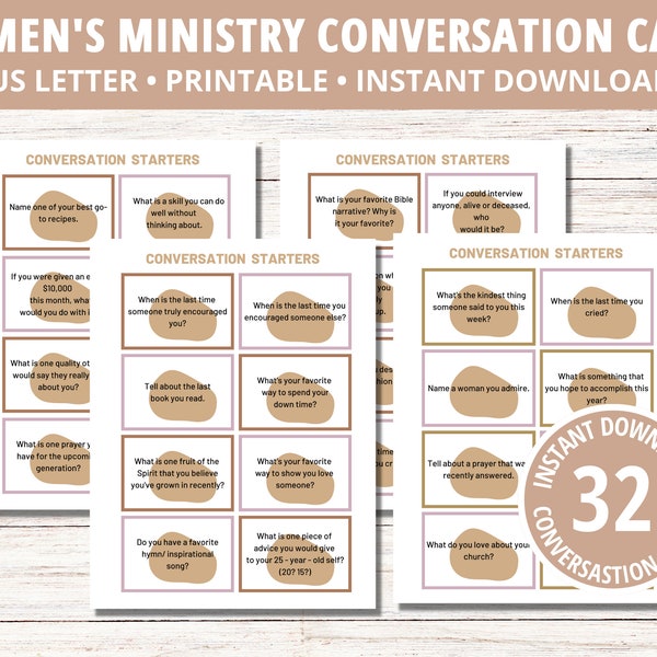 Women's Ministry Conversation Starters, Conversation Cards, Team Building and Church Printables, Instant Download PDF, Bible Games Adults