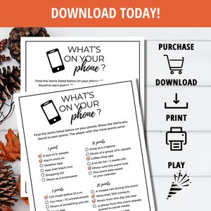 Whats On Your Phone Game, Whats In Your Phone Game, Printable Games, Cell Phone Game, Family Reunion Game, Office Party Game, Family Games image 4