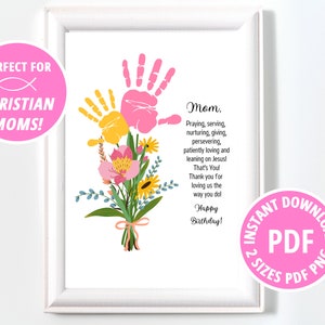 Handabdruck Blume, Geburtstagsgeschenk für christliche Mütter, Sonntagsschulkunst, PDF Handabdruckkunst, Handdruckhandwerk, Muttertagsgeschenk, Kleinkindkunst