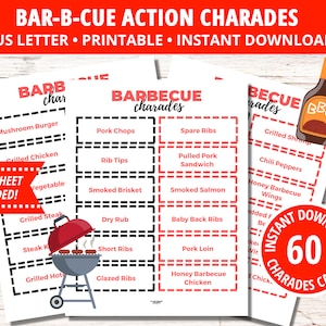 Barbecue Charades, Charades Cards, Charades Action Cards, Party Game, Family Games, Group Printable Charades, Printable Group Games, PDF