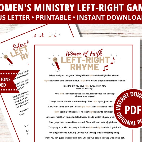 Pass the Gift, Left Right Game, Left Right Poem, Church Games, Bible Game, Women’s Ministry Left Right Gift Exchange, PDF Instant Download