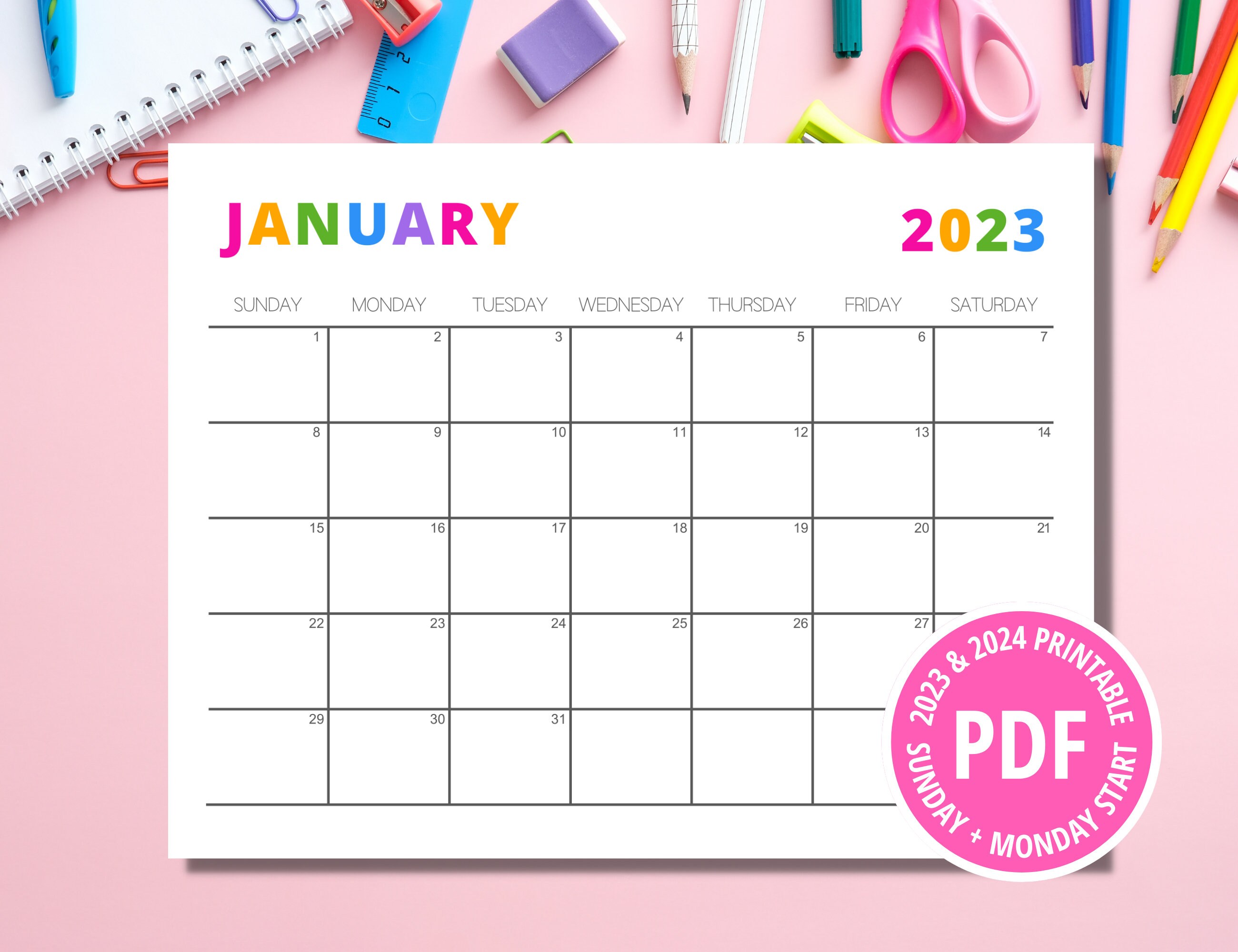 Calendar Printable, Download Calendar, 2023 Calendar, 2024 Calendar ...