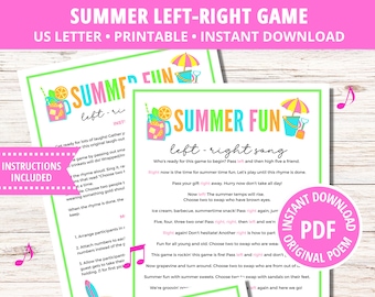 Left Right Game, Left Right Poem, Summer Family Reunion, Gift Exchange Game, Pass the Prize, Left Right Party Game, Gift Exchange Game, PDF