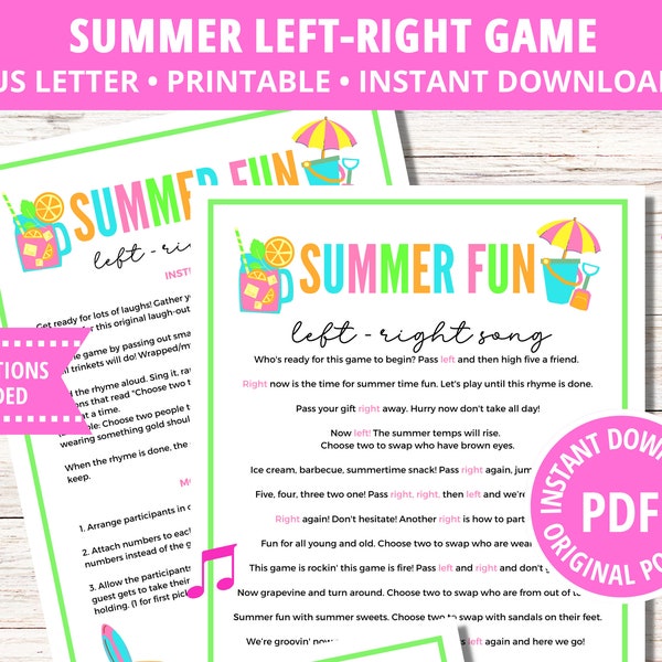 Left Right Game, Left Right Poem, Summer Family Reunion, Gift Exchange Game, Pass the Prize, Left Right Party Game, Gift Exchange Game, PDF