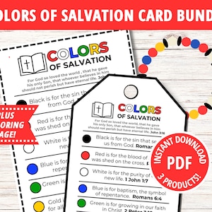 Farben der Erlösung Card Bundle, druckbare Evangelium-Karte, Gebetskarte, Sonntagsschule, Heil Gedicht, Glaube Armband, Glaube Perlen