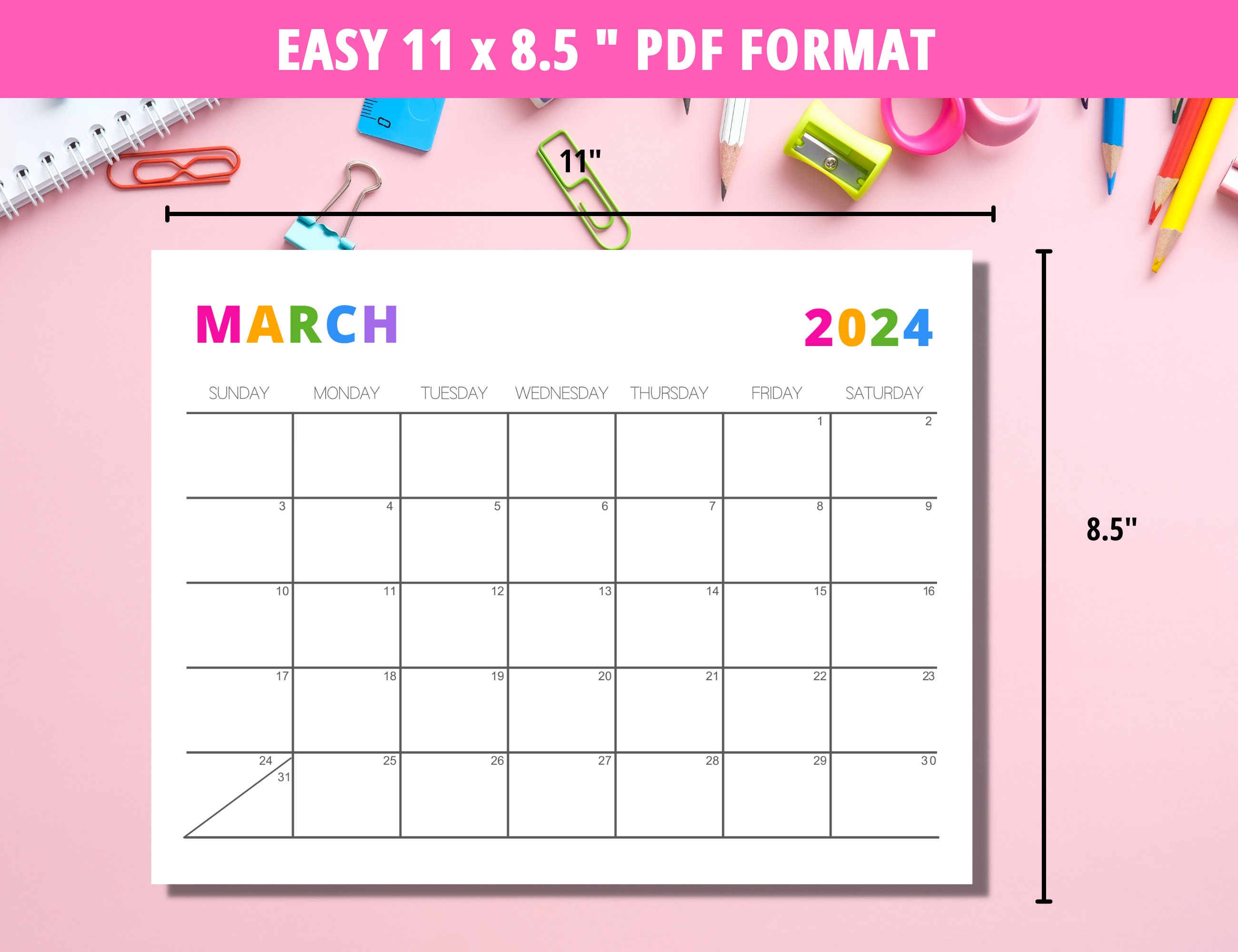 Calendar Printable, Download Calendar, 2023 Calendar, 2024 Calendar ...