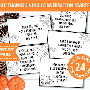 Bijbelgesprekstarters voor Thanksgiving, familiegesprekkaarten, teambuilding en kerkprintables, Instant Download PDF, Bijbel