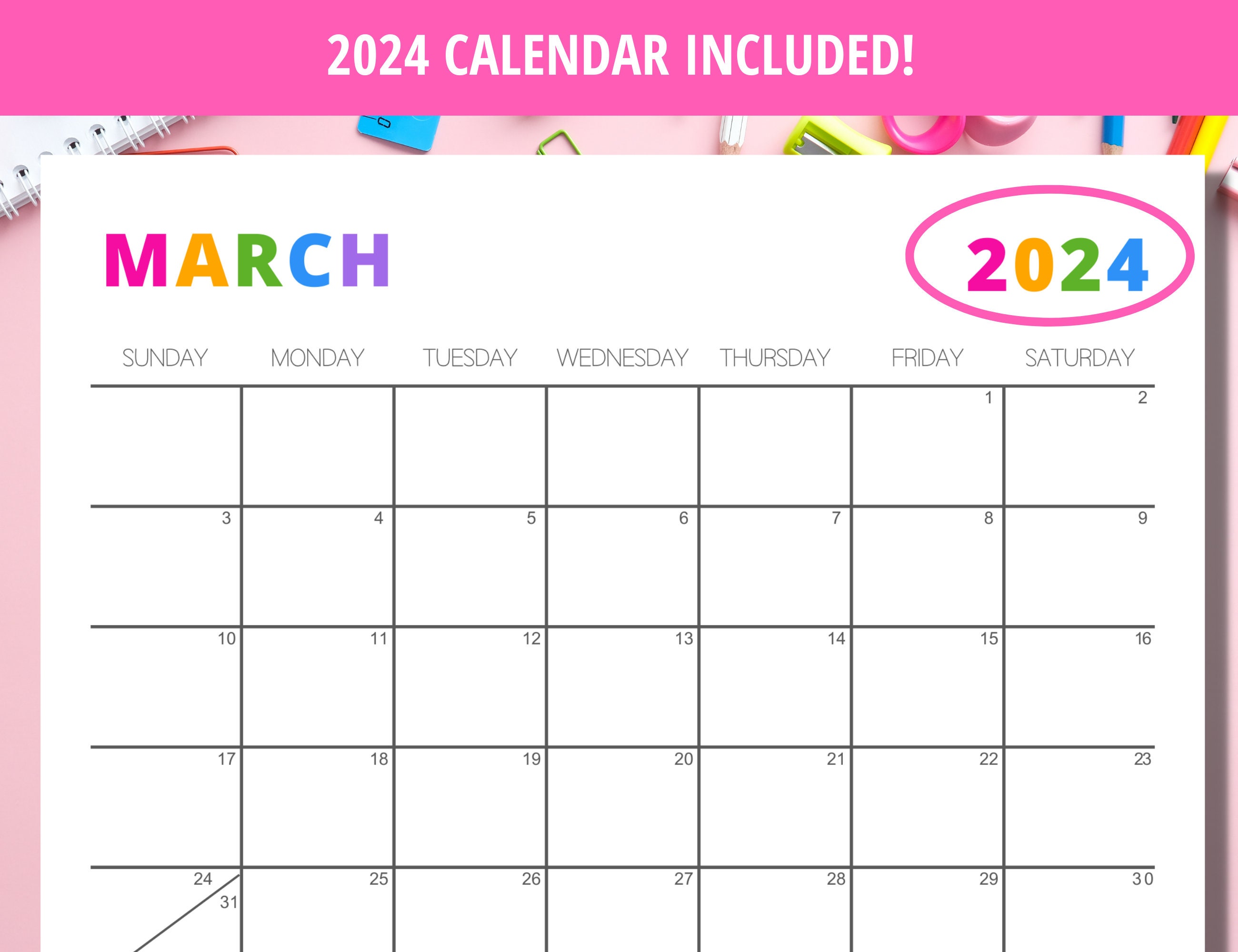 Calendar Printable, Download Calendar, 2023 Calendar, 2024 Calendar ...