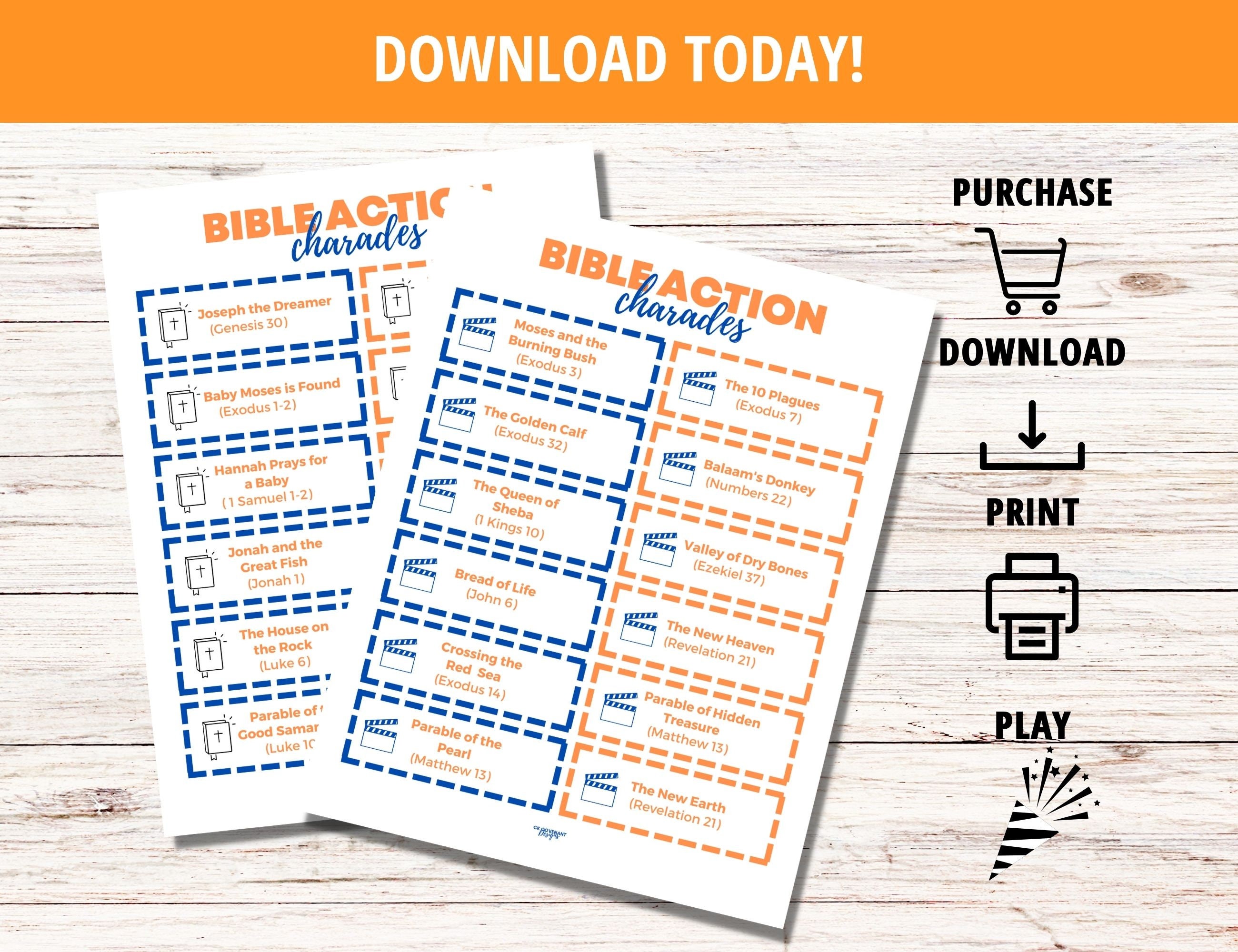 Bible Action Charades, Printable Charades Action Cards, Party Game ...