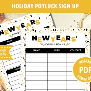 Sign Up Sheet, Potluck Sign Up Sheet, Holiday Potluck, Potluck Template, Potluck Dinner, Printable Sign Up, Church Potluck, Family New Years