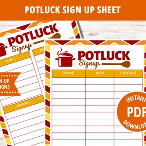 Sign Up Sheet, Potluck Sign Up Sheet, Holiday Potluck, Potluck Template, Potluck Dinner, Printable Sign Up, Church Potluck, Family Dinner