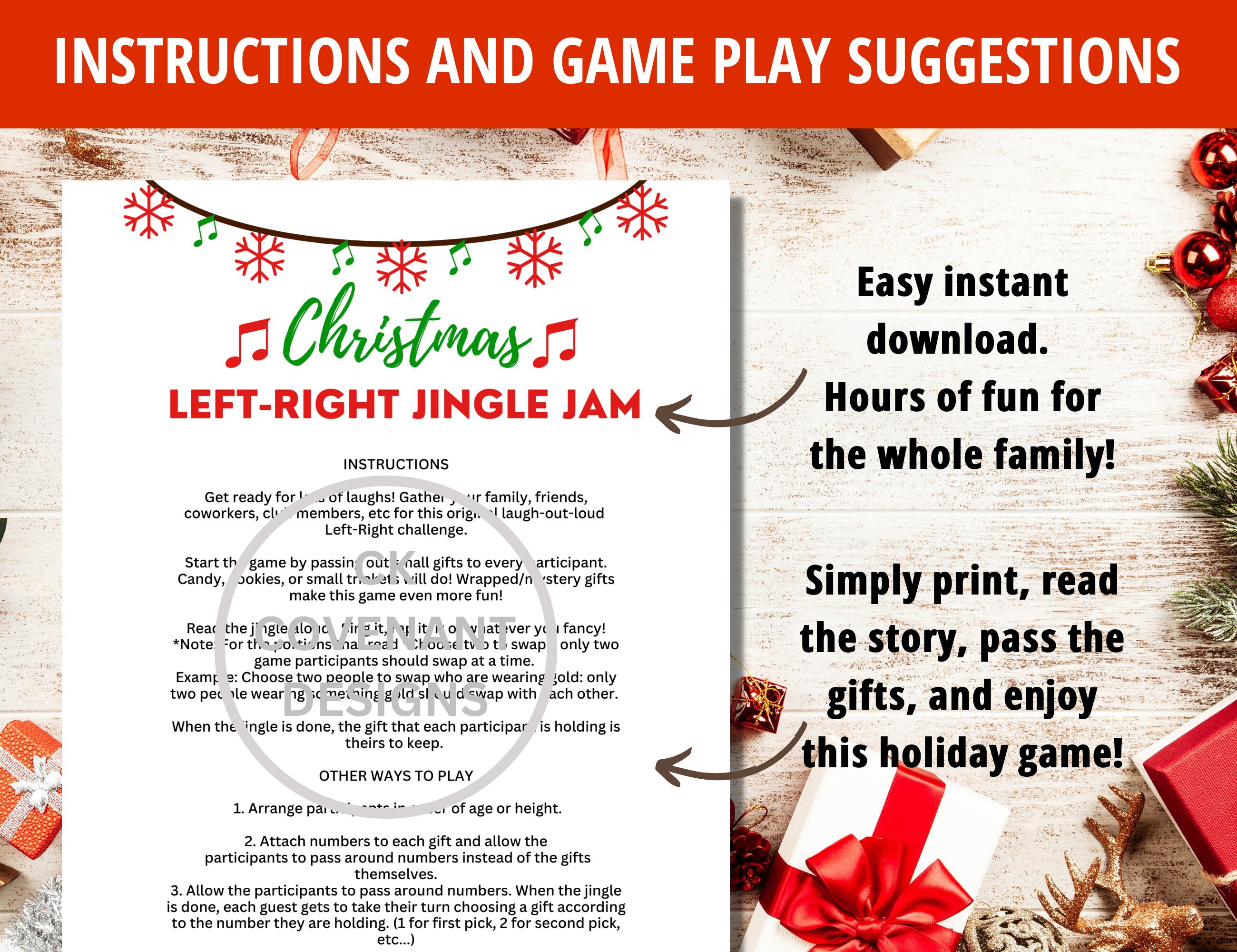 Festive Fun, Left Right Game, Christmas Printable, Christmas Game, Gift