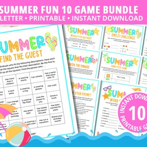 Summer Game Bundle, Summer Party Games, Summer Activities, Pool Party Games. Summer Printables, Instant Download, Summer Games for Adults